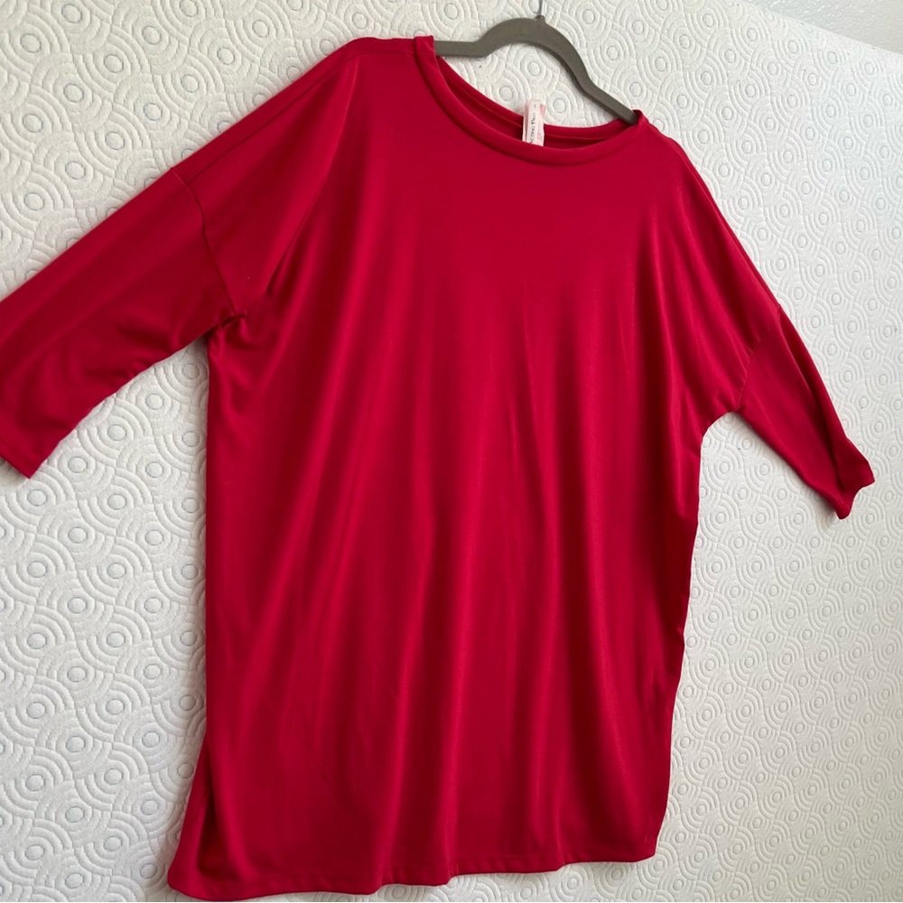 ACTING PRO Piko Style Red Quarter Sleeve Dolman Oversized Loose Fit Tunic Top - Picture 10 of 17